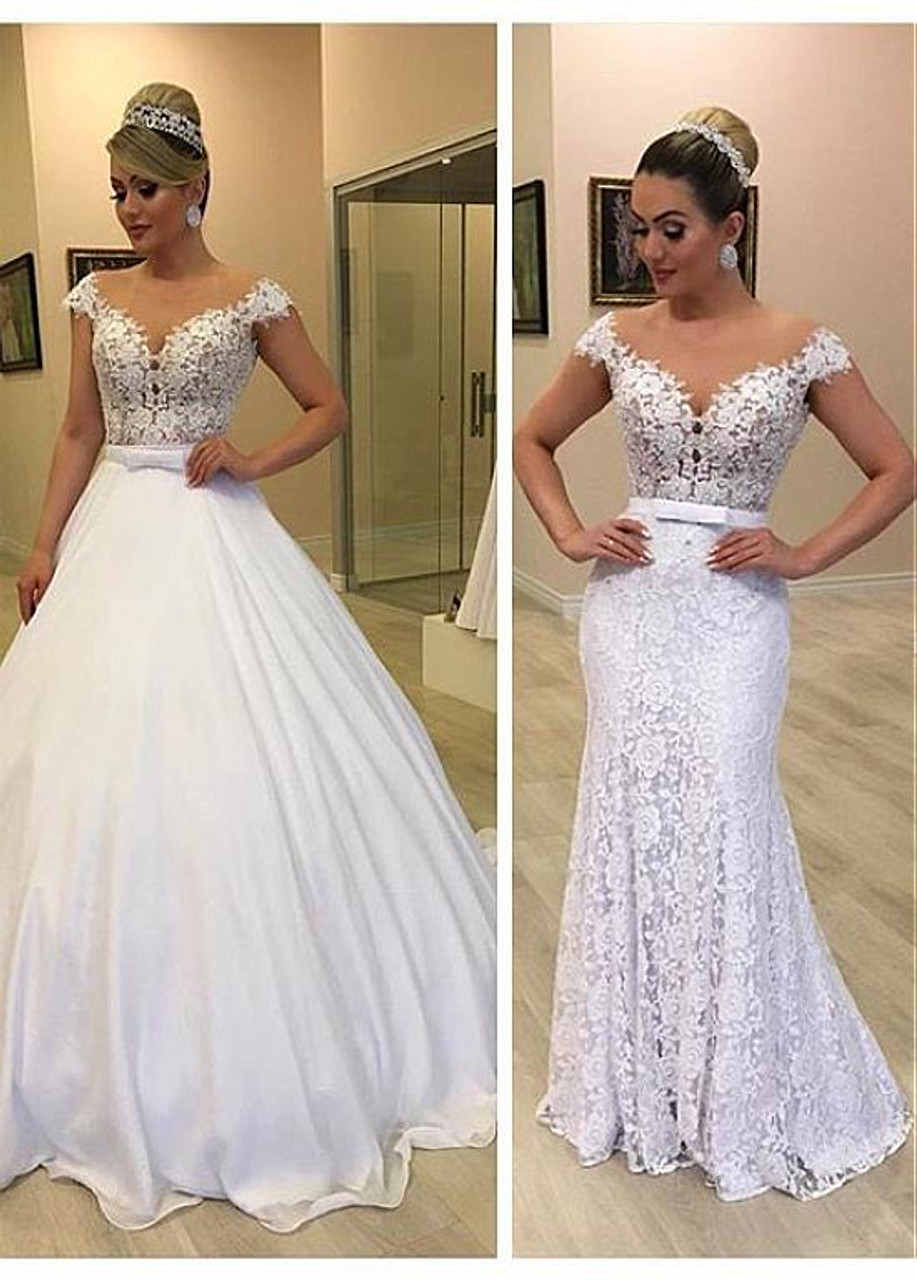 Modest Sleeveless Church Train Wedding Dress with Removable Skirt – Angrila