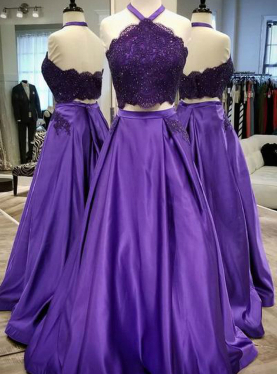 purple two piece homecoming dress