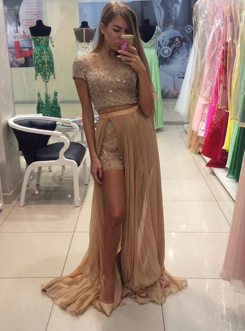 brown two piece prom dress Carmel Maxi Dress