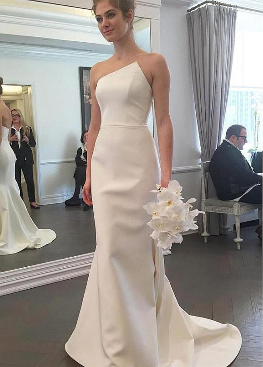 Elegant Satin Strapless Neckline Mermaid Wedding Dresses