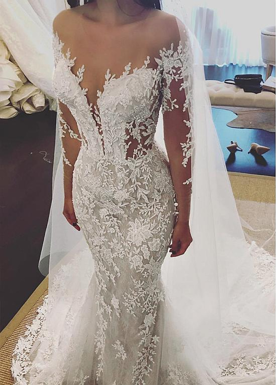 Shop 2019 Tulle Jewel Long Sleeve Backless Beading Appliques