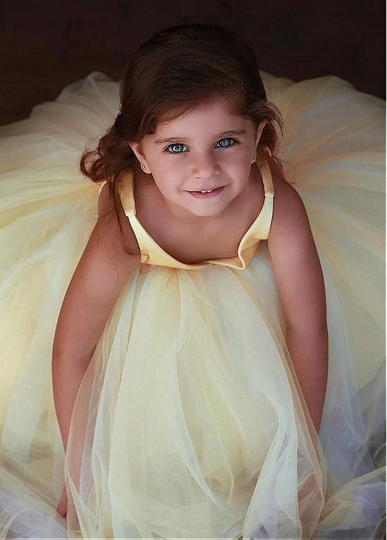 Shop Cheap Satin Tulle V-neck Yellow Floor-length Ball Gown