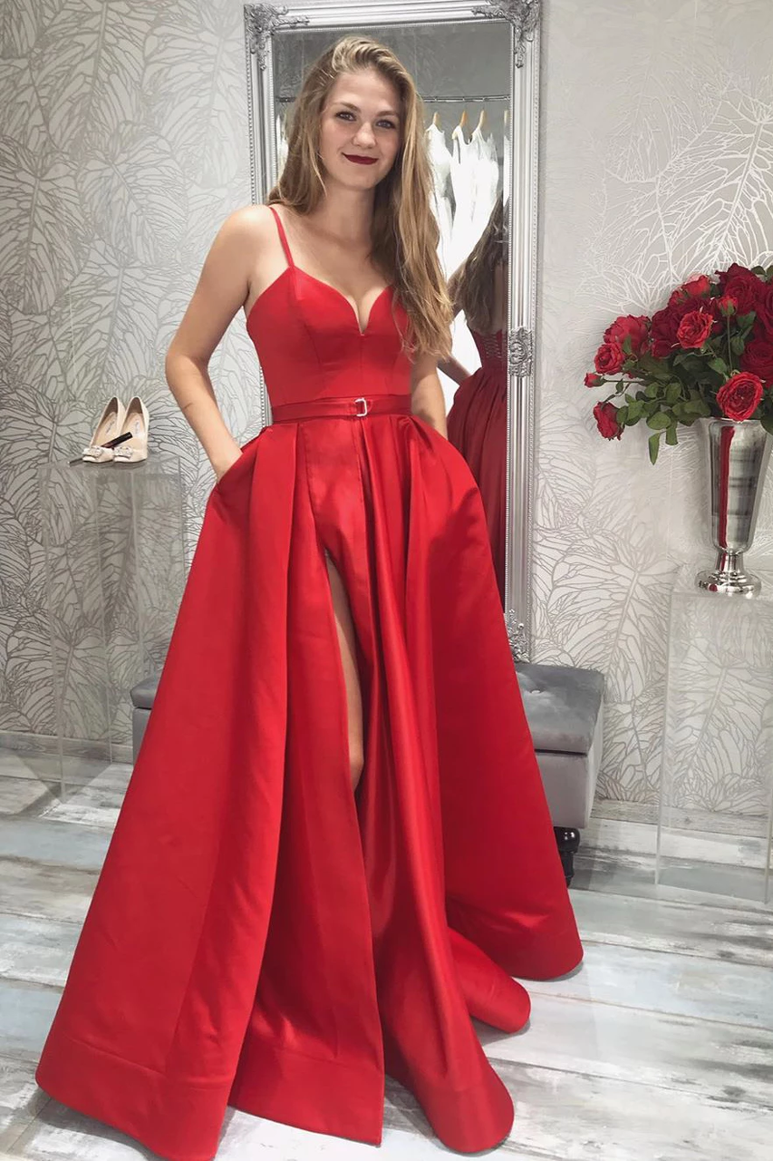 Shop Cheap Straps A-Line Maroon Long Prom Dress with Slit under 100