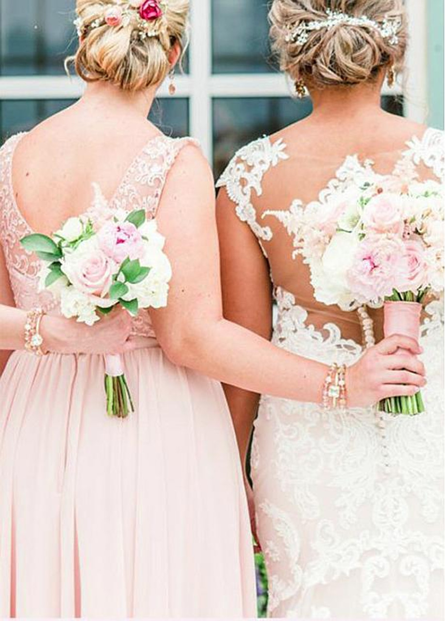 Shop Cheap Tulle Chiffon Jewel Pink Floor Length A Line