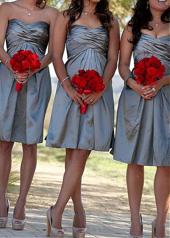 silver knee length bridesmaid dresses Elegant Silver Short Mother Of the Bride Dress Knee-Length Wedding Party Gowns main image 1