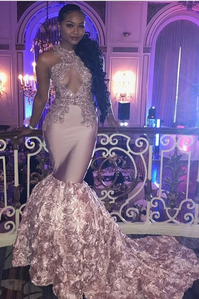 Shop Cheap Luxury Pink Cut-out Top Beaded Sequined Long Mermaid High Neck Dusty  Pink Prom