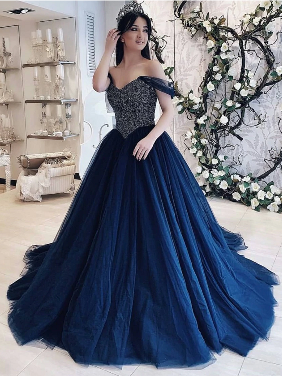 navy blue and silver quinceanera dresses