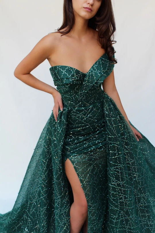green emerald velvet dress Sparkly Rhinestones Plunging Neck Purple Sequin Mermaid Prom Dress