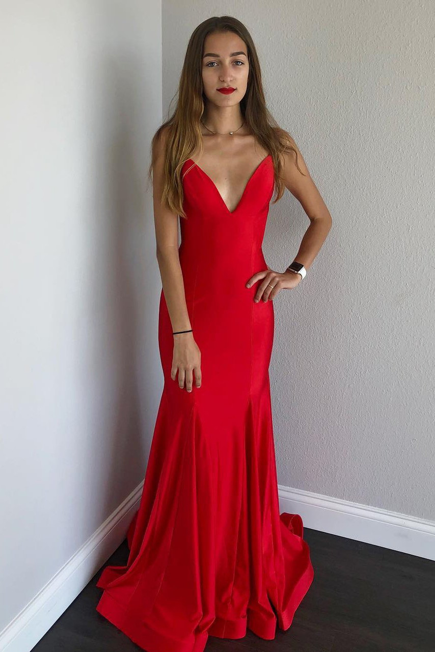 Buy Sexy Annakoo 2020 Backless Open Back Mermaid Satin Long Red