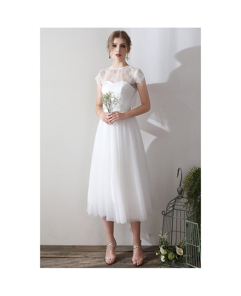 Shop Beautiful Vintage Two Piece Tea Length Tulle Wedding Dress With Lace Top From Annakoo