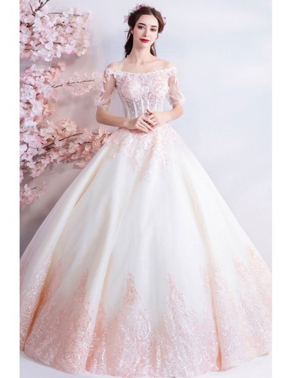 Off Shoulder Princess Ballgown Lace Wedding Dress With Tiered Tulle Lace  Appliques And Sweep Train Elegant Bridal Gop From Allanha, $175.18 |  DHgate.Com