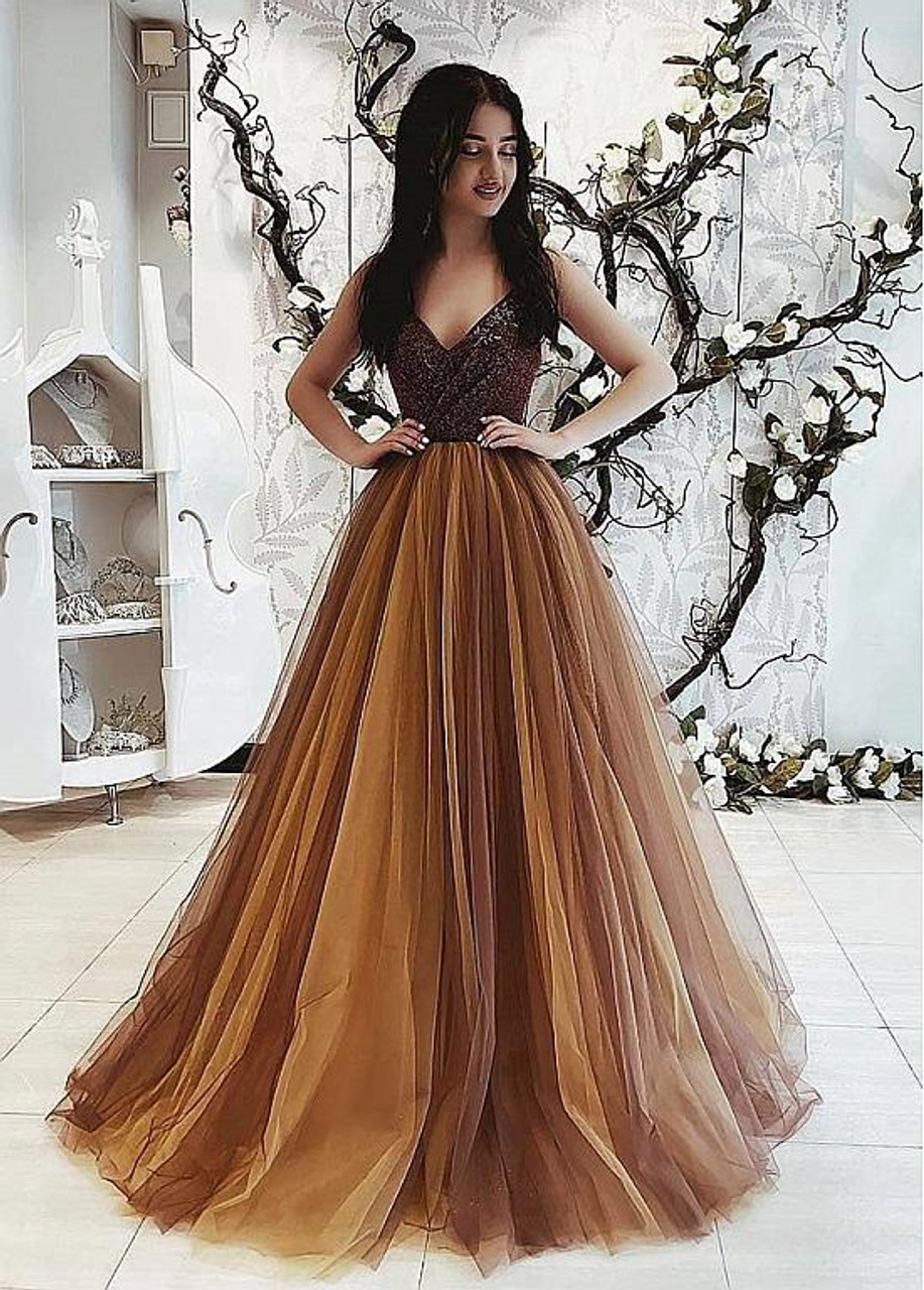 Brown Lace Prom Dress