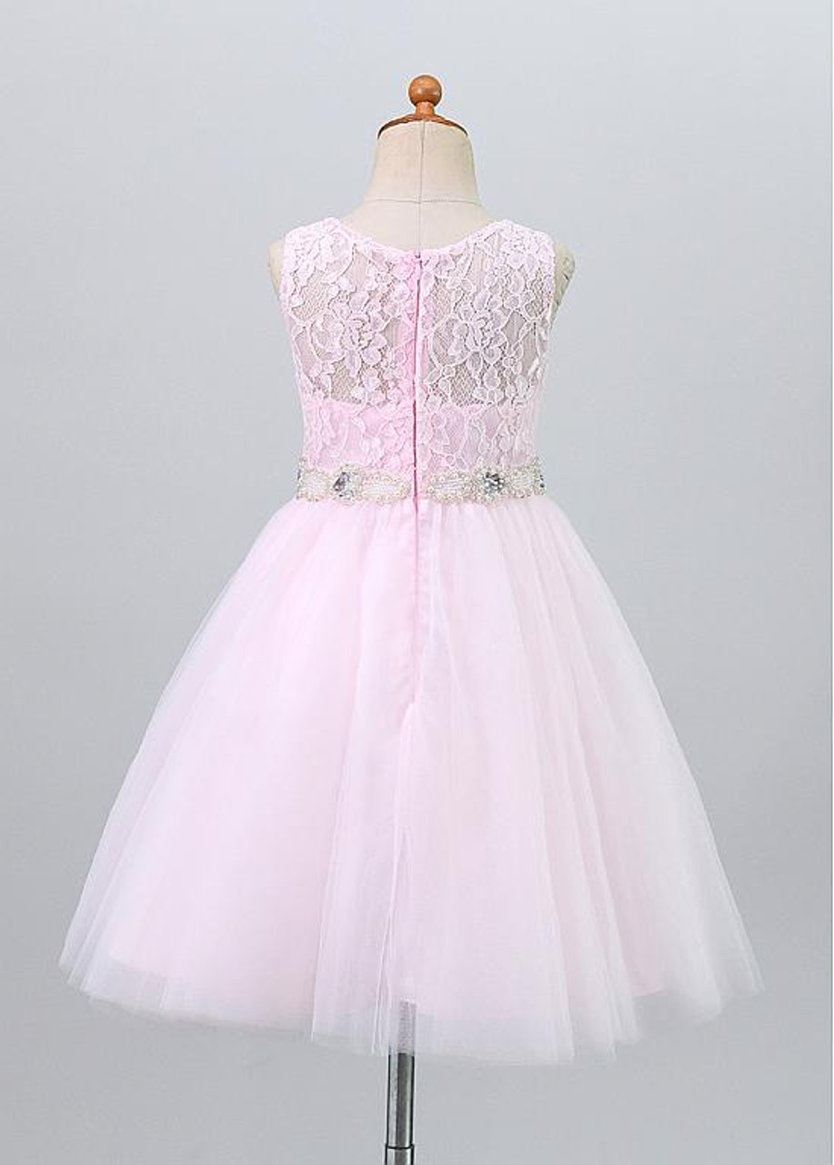 Shop Beautiful Cheap Tulle Jewel Pink A Line Knee Length Flower
