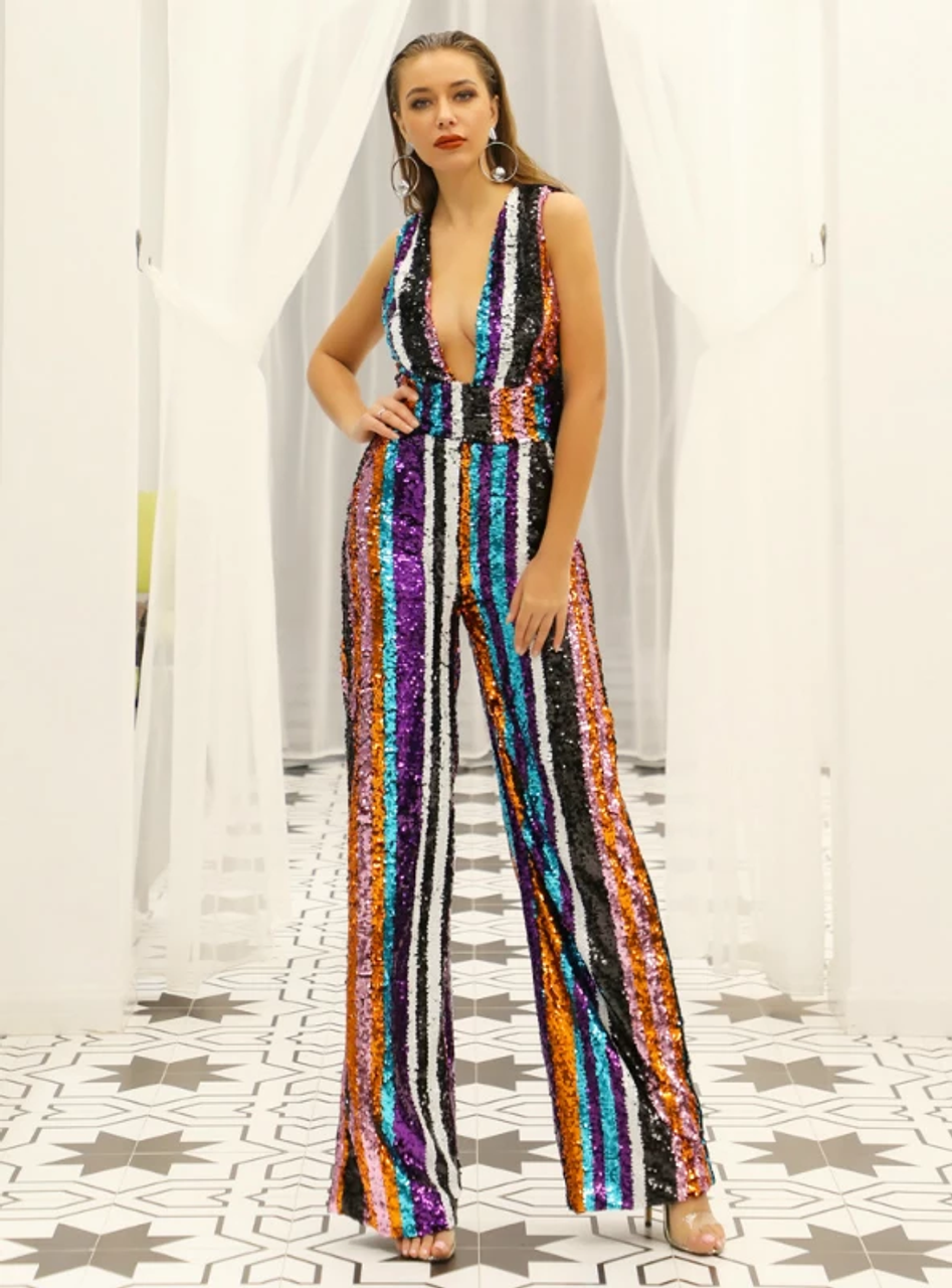 sequin jumpsuit multicolor