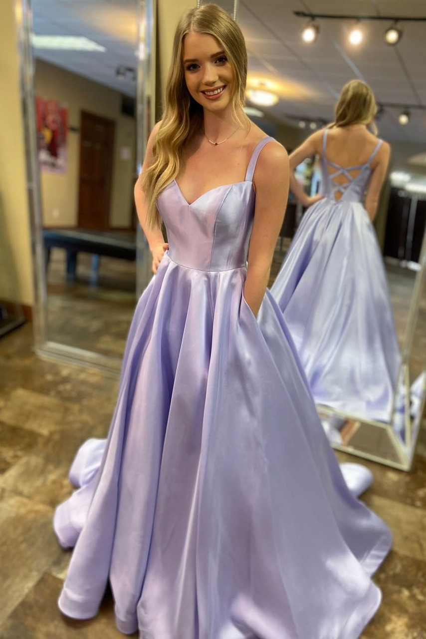 lavender satin prom dress