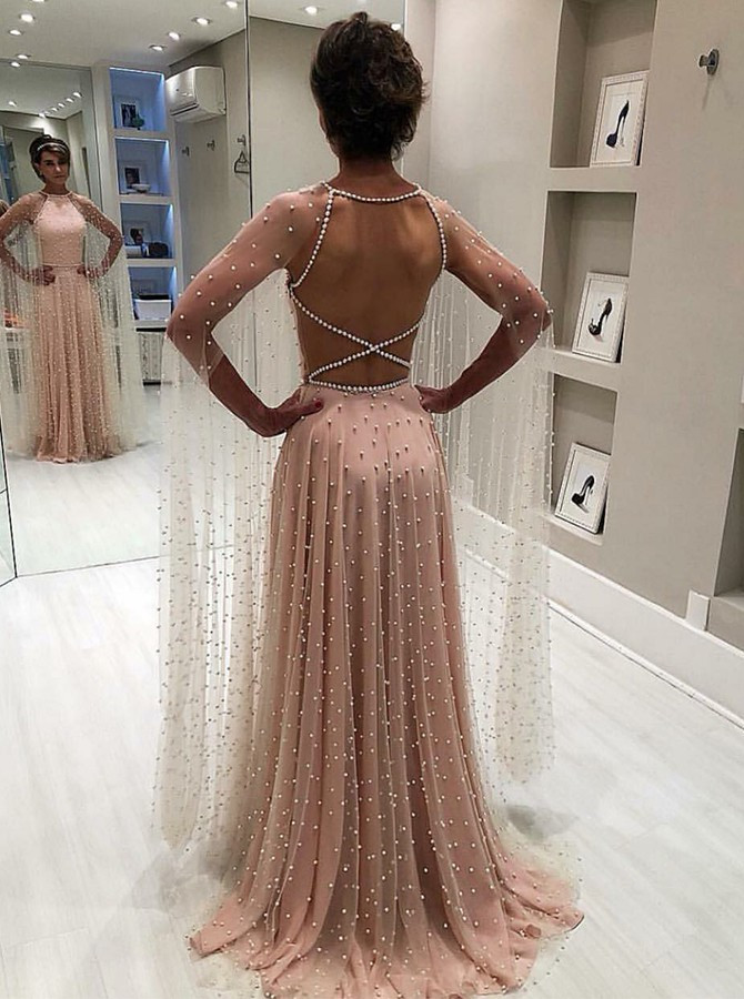 Shop Beautiful 2020 Sweep Train Cross Back A-line Jewel Long