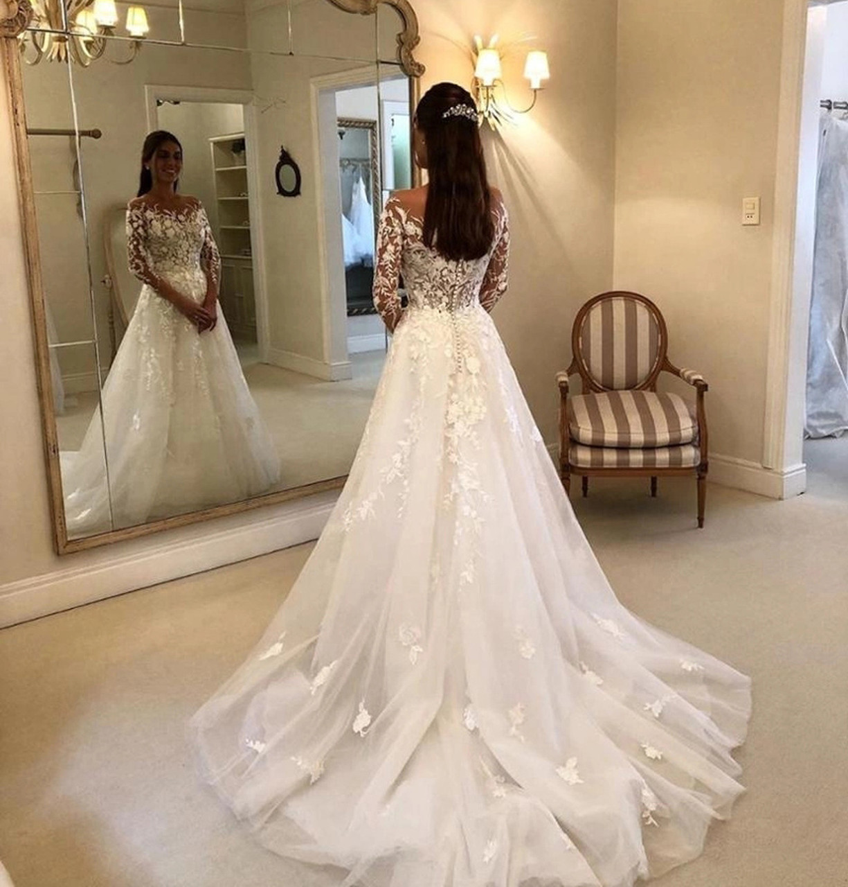 a line wedding dress 2020 Simple Long Bridal Gown A Line Wedding Dress main image 1
