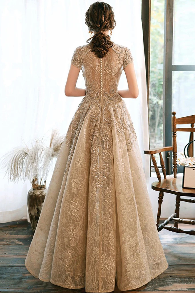 high neck cap sleeve prom dress Jovani 38822 - Long Mermaid Dress