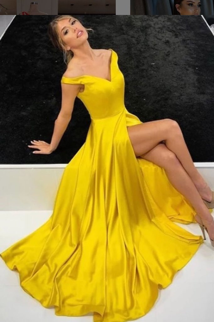 white christmas dresses Zapaka Women Yellow Prom Dress Halter Mermaid Sleeveless Satin Long Evening Dress, Yellow / UK14