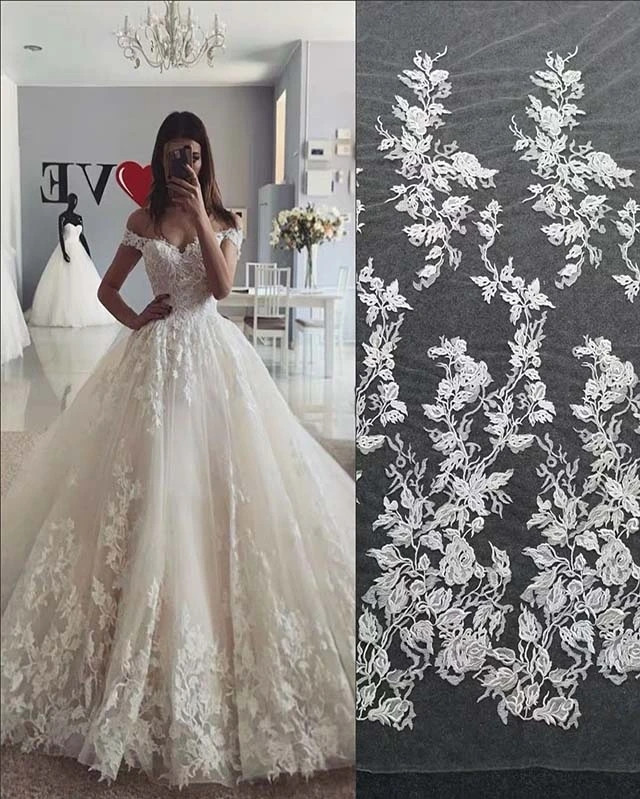 Shop 2021 Unique Lace Tulle Applique Ball Gown Off The Shoulder Wedding ...