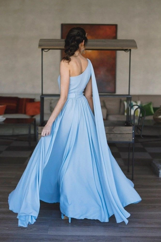 one shoulder chiffon prom dress Prom Dress 2026 Chiffon Sheath White One-Shoulder Beading Long