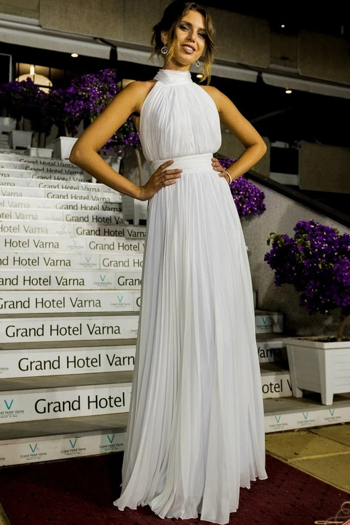 Buy Annakoo High Neck Chiffon Pleats A Line Sleeveless Wedding Dress Under  139