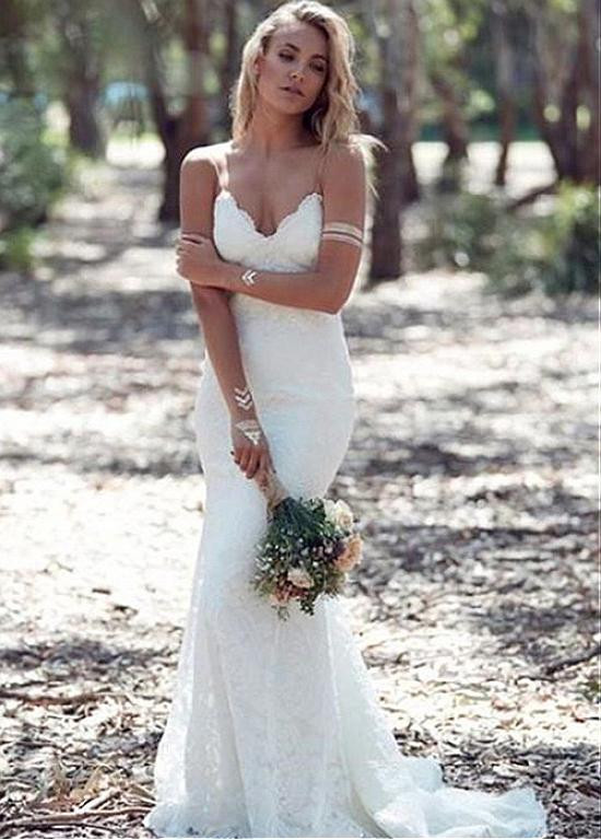 Backless Lace Spaghetti Straps Mermaid Wedding Dress backless lace spaghetti straps mermaid wedding dress