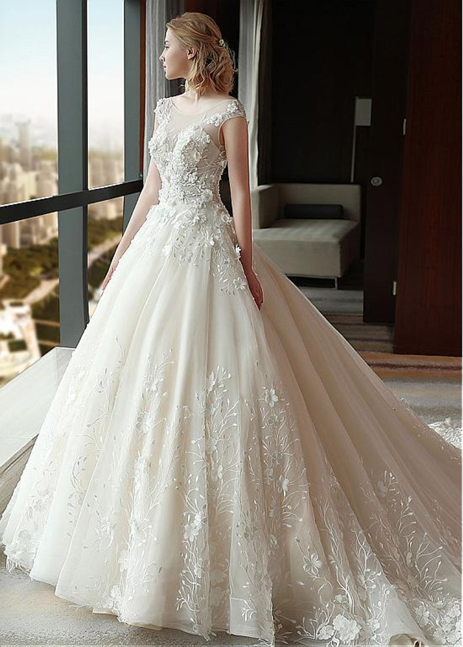 Buy Light Beige Zardosi Embroidered Net Bridal Gowns Online | Samyakk