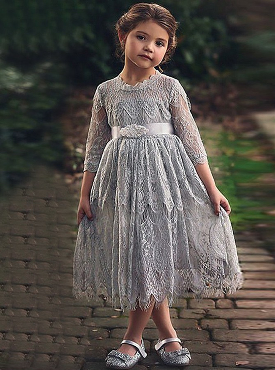 PLwedding Flower Girl Dress Half Sleeves Lace Top Tulle Skirt India | Ubuy