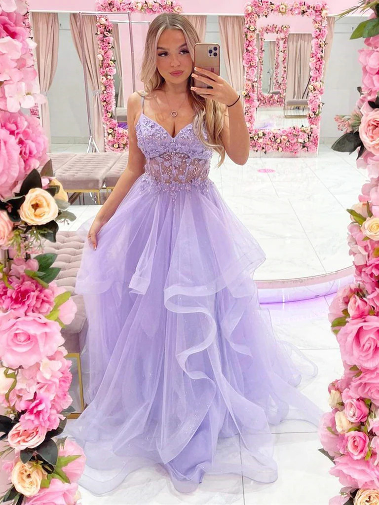 floral prom dresses 2022 Flower Fairy Beige Floral Appliques Outdoor / Garden Prom Dresses 2022  A-Line / Princess Spaghetti Straps Sleeveless