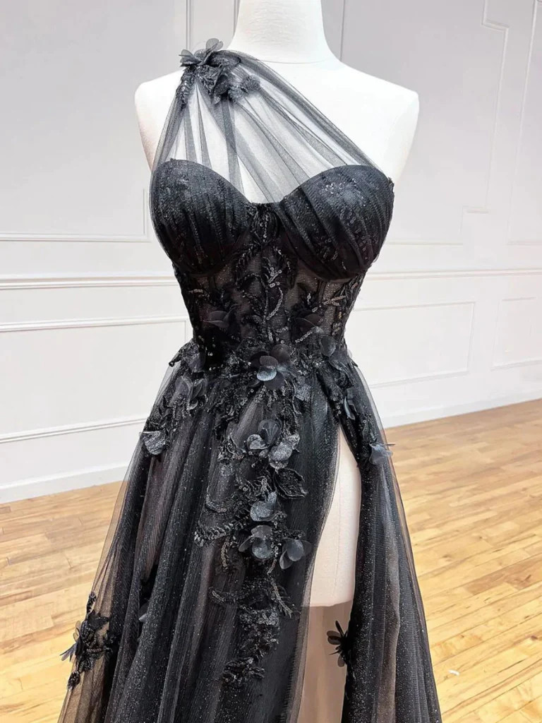 black and floral prom dress with Puffed Sleeve Velvet Bodice 22291 Custom Colors / 16W See long black designer dresses with flowers and long plus Faviana Floral Corset Prom Dress