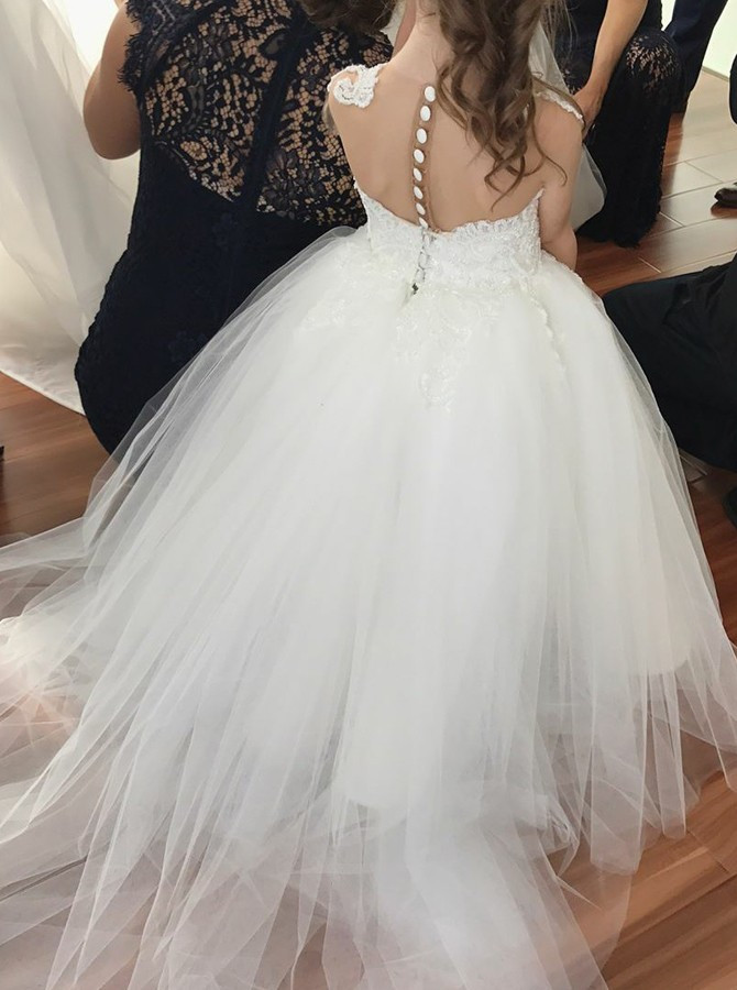 white tulle flower girl dress
