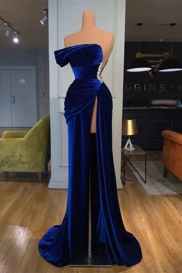 Shop 2023 ANNAKOO Velvet Trumpet Mermaid Royal Blue Prom Dress With Slit  Under 168