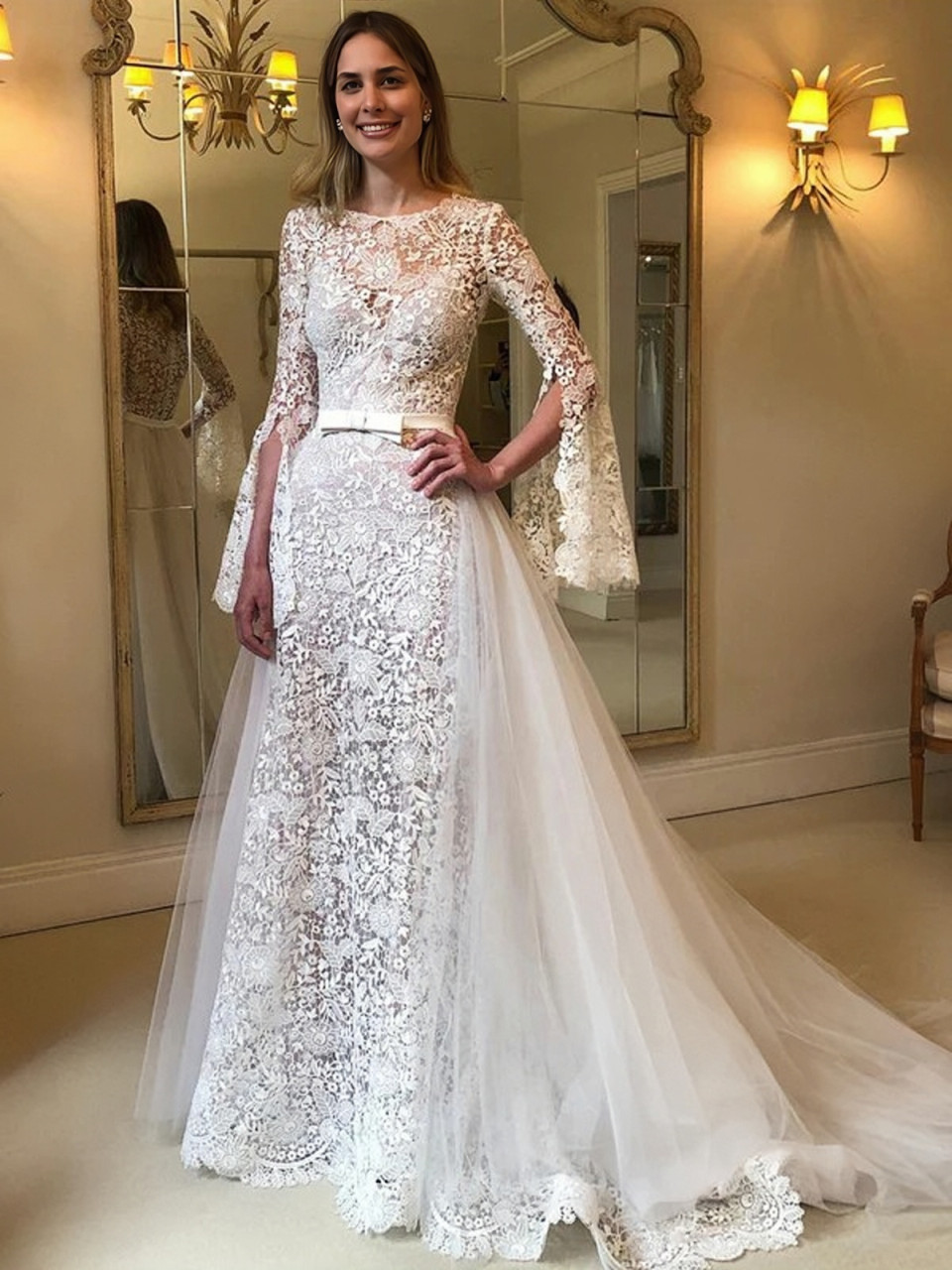 Stunning Mermaid Lace Long Sleeves Wedding Dress with a Detachable Tra –  Dairy Bridal