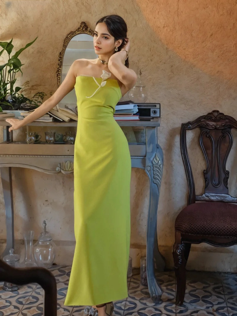 Shop 2024 ANNAKOO Lemon Green Sheath Column Strapless Party Dress Under 119
