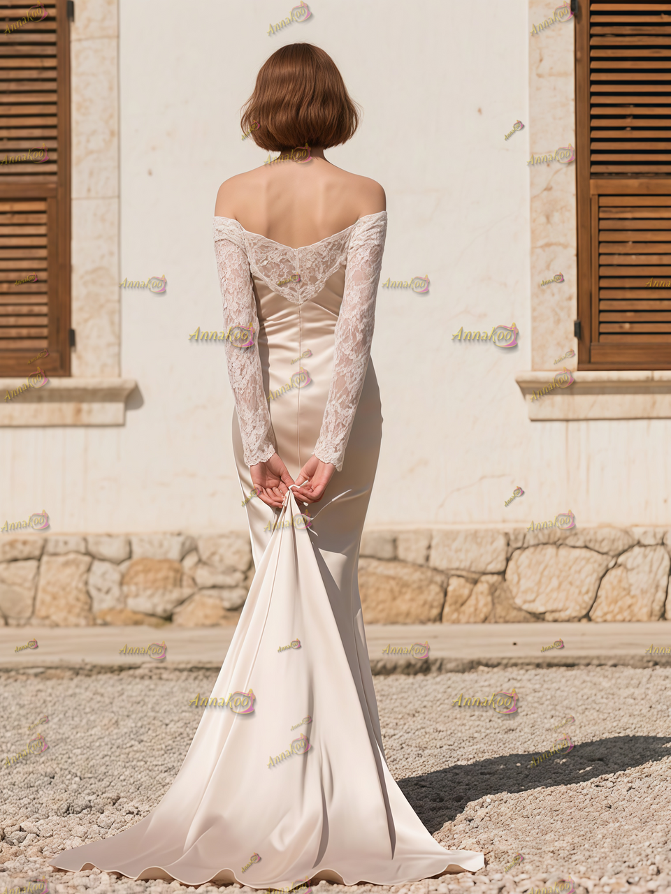 Off The Shoulder Ivory Lace Long Sleeve Trumpet Mermaid Wedding Dress Off The Shoulder Ivory Lace Long Sleeve Trumpet Mermaid Wedding Dress