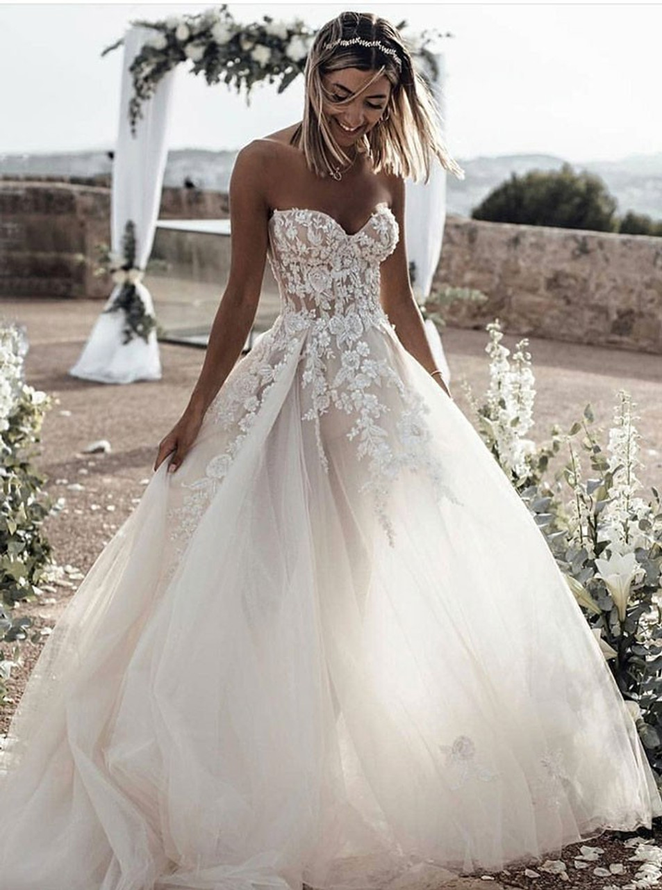 flower tulle wedding dress