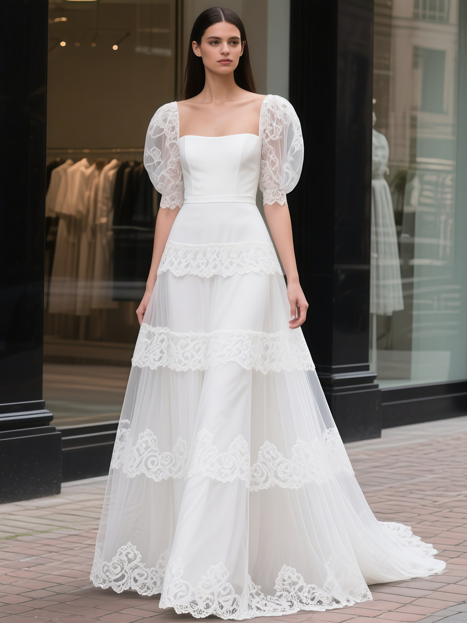 strapless open back dress Vintage Tiered Ruffle Puffy Wedding Dress Princess Bridal Gown – Rosymae main image 0