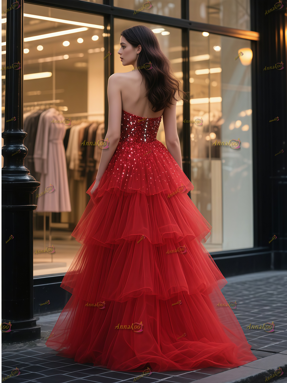 strapless open back dress Red Satin Mermaid Prom Dresses with Slit Spaghetti Strap Corset Back 2 –  vigocouture main image 1