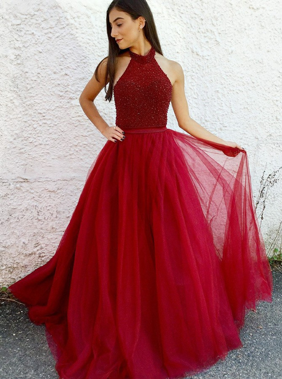 dark red formal dress