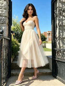 Shop 2026 ANNAKOO White Spaghetti Straps A Line Tulle Tea Length Homecoming Dress Under 99