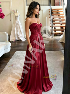 Satin Pleats Sweetheart Satin A Line Red Prom Dress