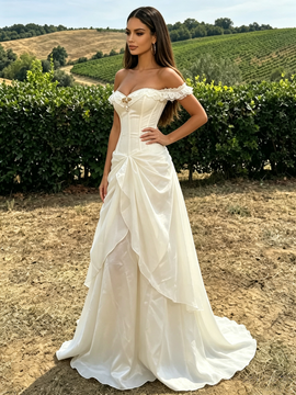 Shop 2026 ANNAKOO Off The Shoulder Ivory Organza Ruffles Prom Dress Under 189
