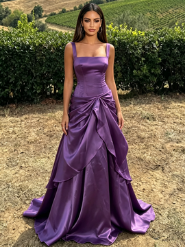 Shop 2026 ANNAKOO Purple Organza Straps Ruffles A Line Prom Dress Under 179
