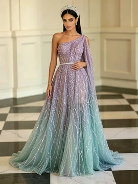 Shop 2026 ANNAKOO Sparkle Green Purple One Shoulder A Line Prom Dress Under 329