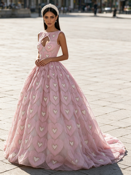 Shop 2026 ANNAKOO Pink Heart Pearls Keyhole A Line Jewel Tulle Prom Dress Under 298