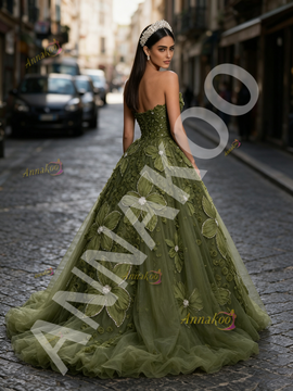 Shop 2026 ANNAKOO Olive Green Tulle Sweetheart Rose Pearls Prom Dress Under 349