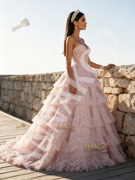 Shop 2026 ANNAKOO Sweetheart Pearls Ball Gown Ruffles Sequin Pink Prom Dress Under 349