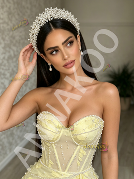 Shop 2026 ANNAKOO Yellow Leaf Flowers Sweetheart Trumpet Mermaid Prom Dress With Slit Under 298