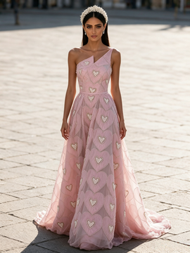 Shop 2026 ANNAKOO One Shoulder A Line Heart Pearls Pink Prom Dress Under 269